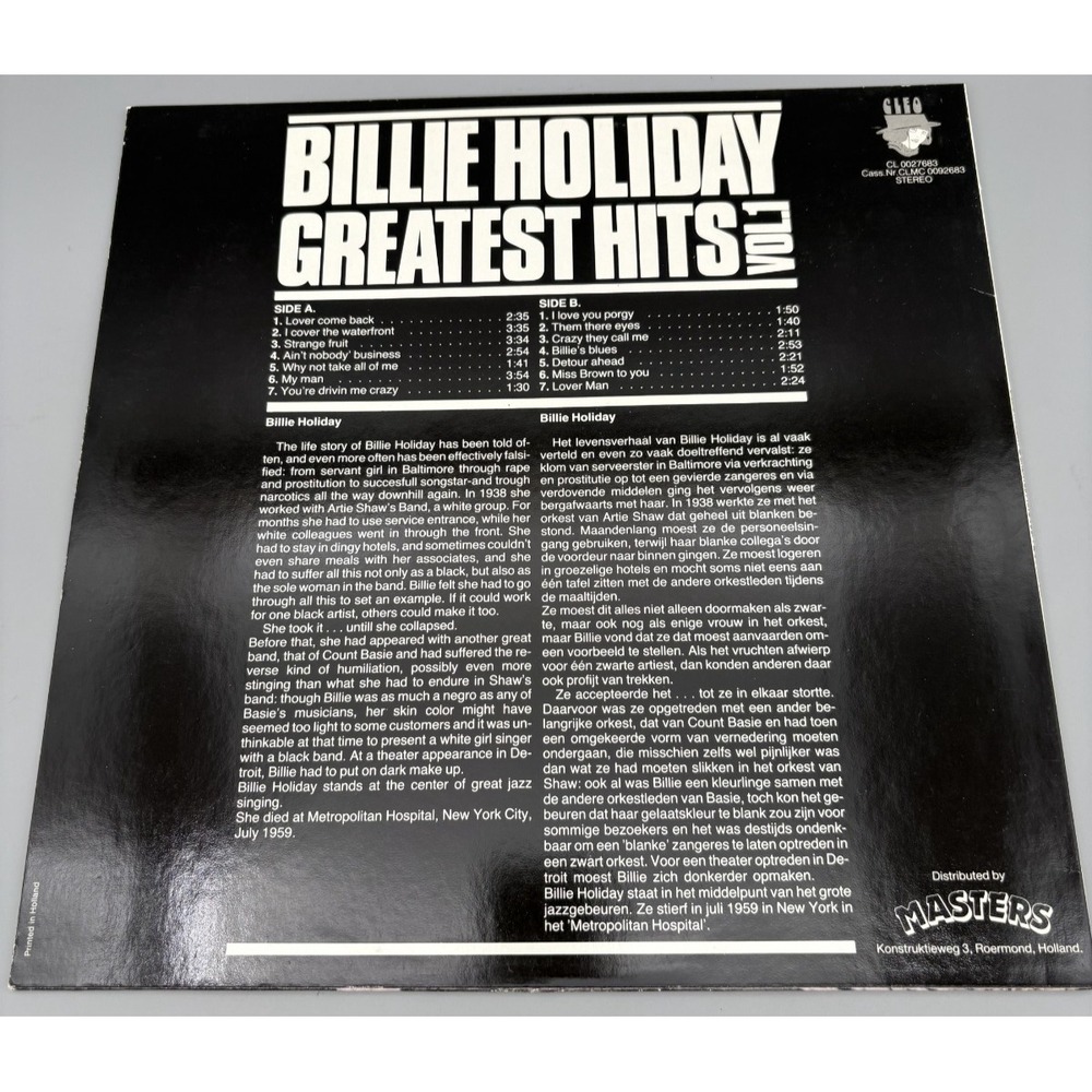 Billie Holiday Vinyl LP Greatest Hits Vol.‎ 1 import Holland / Soul Record - Picture 2 of 3